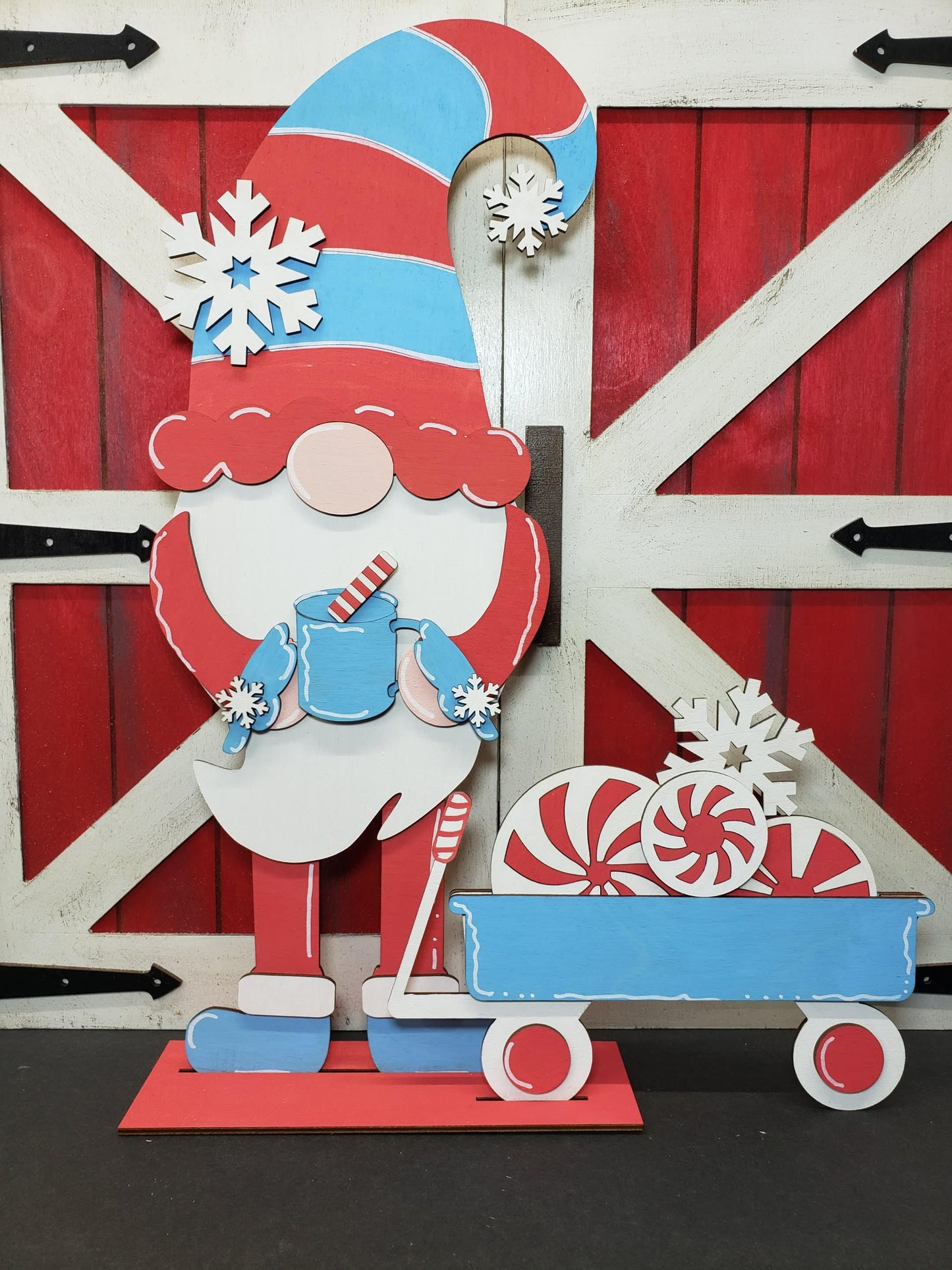 PAINTED - Large Peppermint Gnome