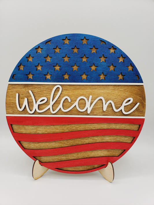 PAINTED - Welcome Stars & Stripes Round