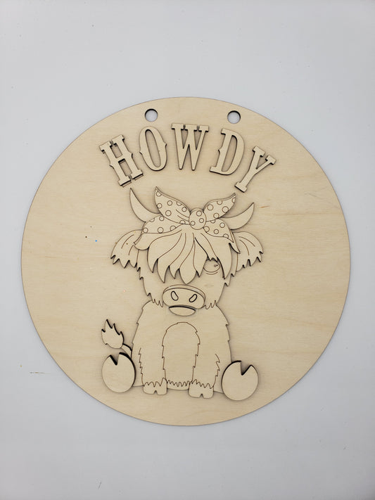 Howdy Highland Cow Sign