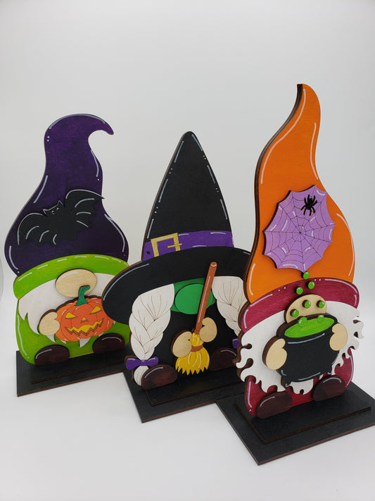PAINTED - Halloween Gnome Trio