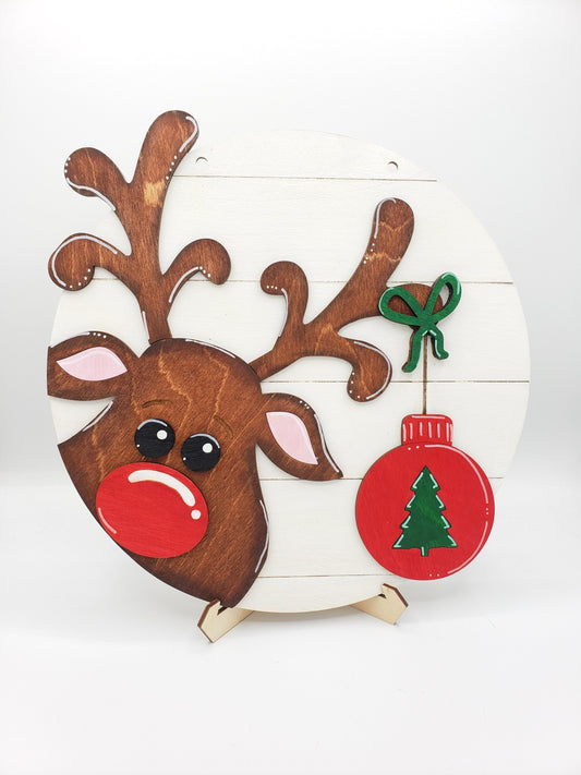 PAINTED - Reindeer Round Sign