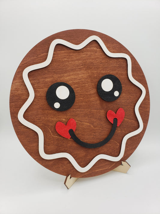 PAINTED - Gingerbread Face Round Sign