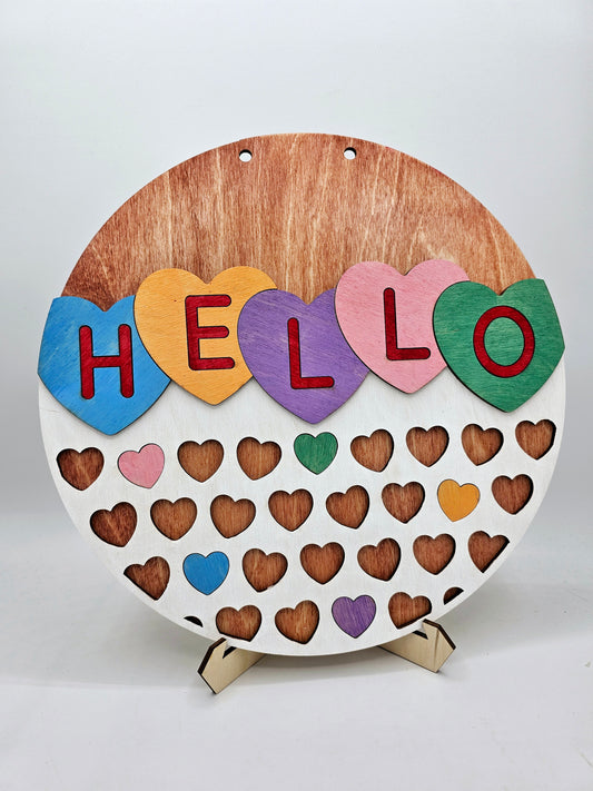 PAINTED - Hello Conversation Hearts Round Sign