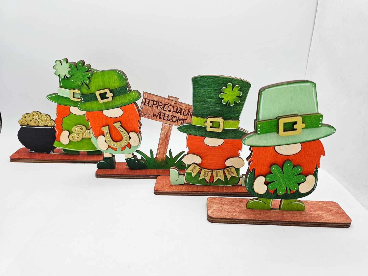 PAINTED - St. Patrick Gnomes x4