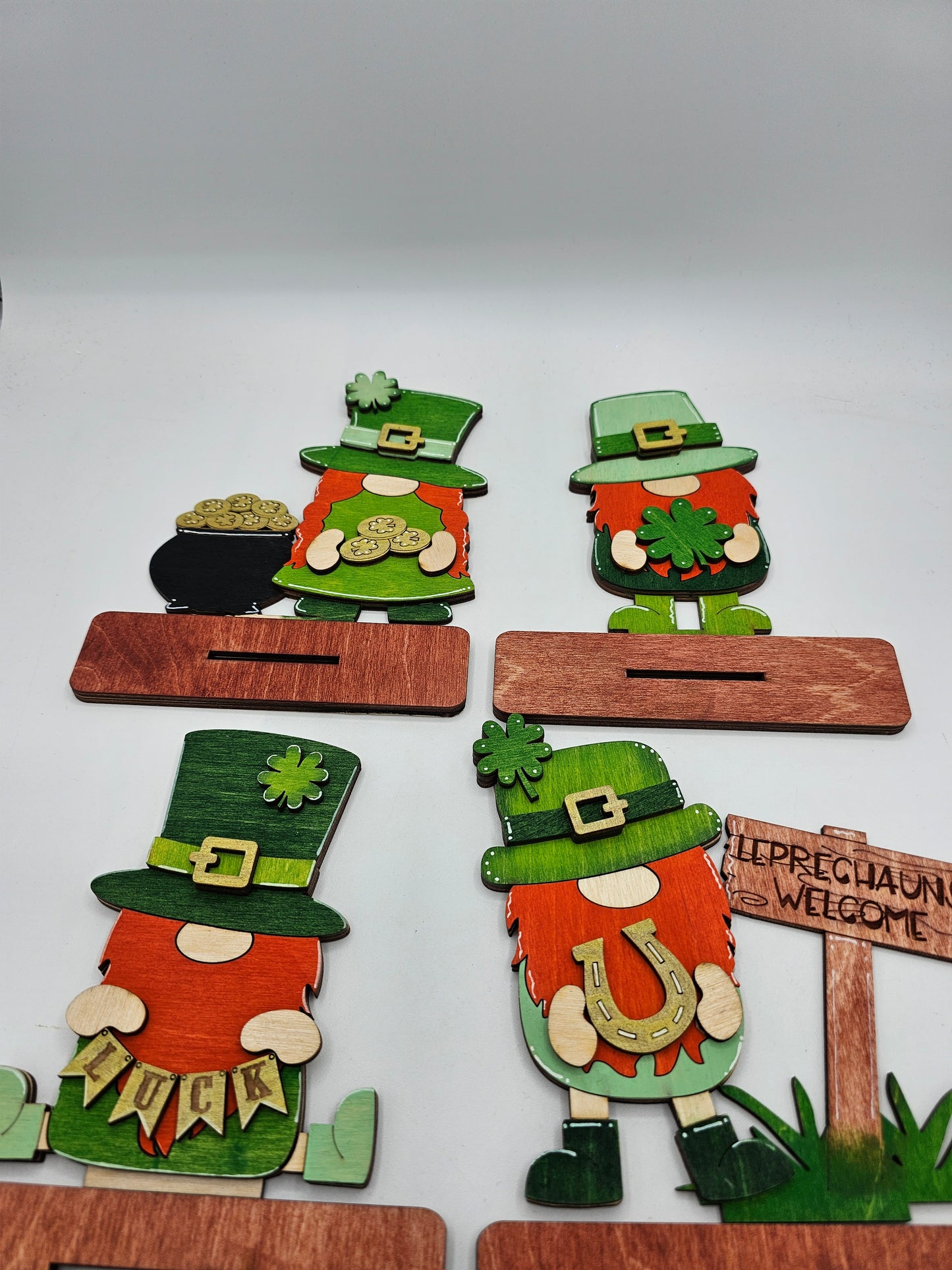 PAINTED - St. Patrick Gnomes x4