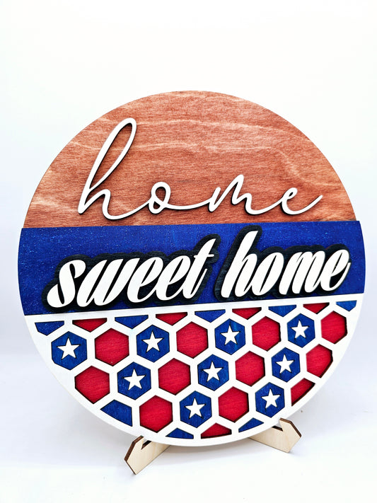 PAINTED - Home Sweet Home Bee Patriotic Round