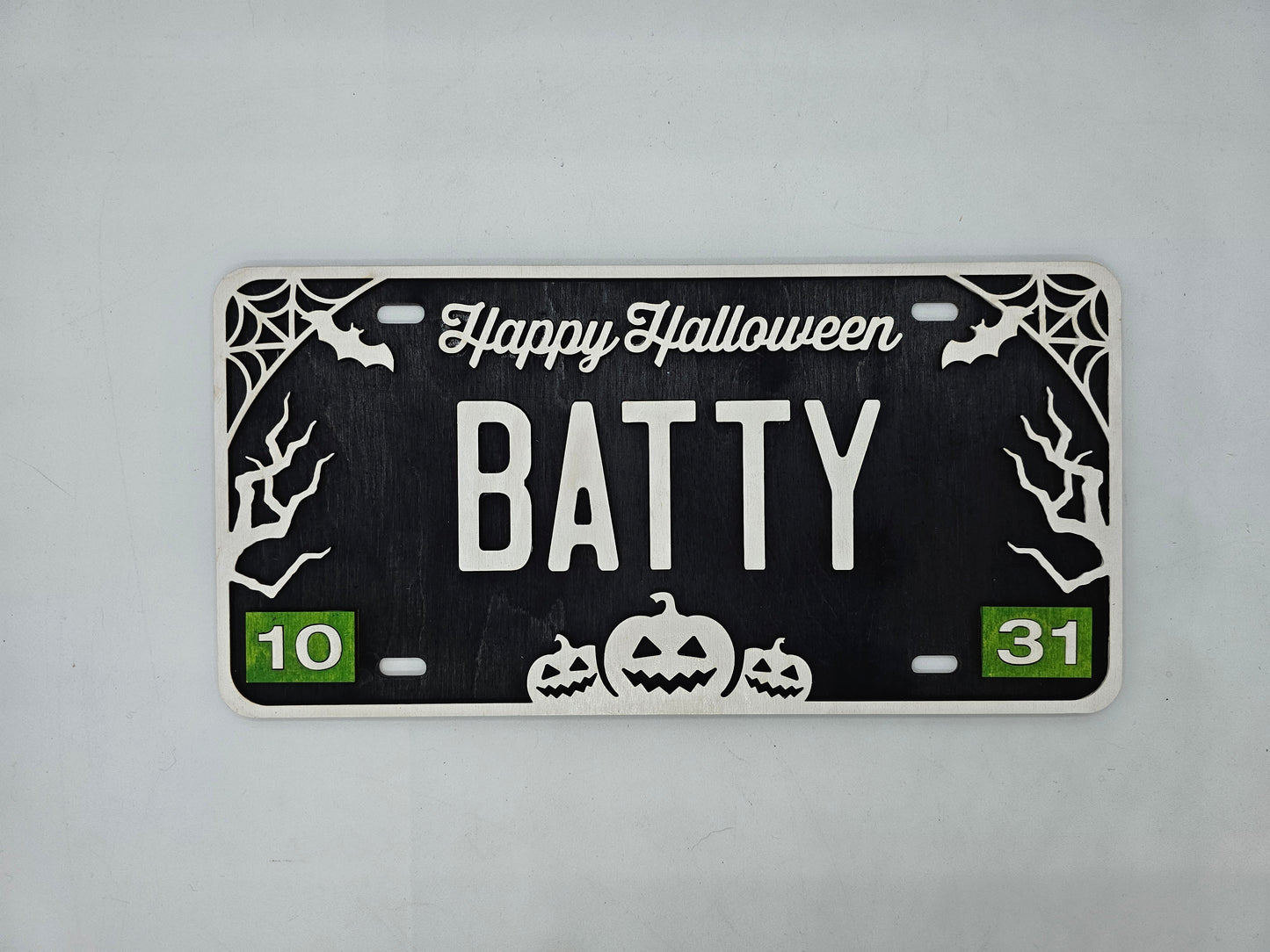 PAINTED - Batty Halloween License Plate