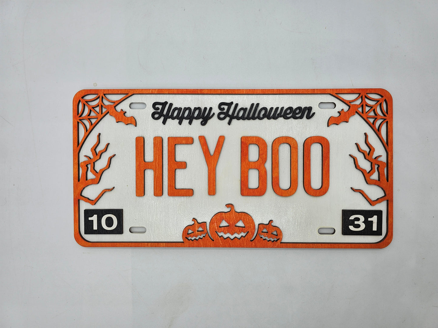 PAINTED - Hey Boo Halloween License Plates