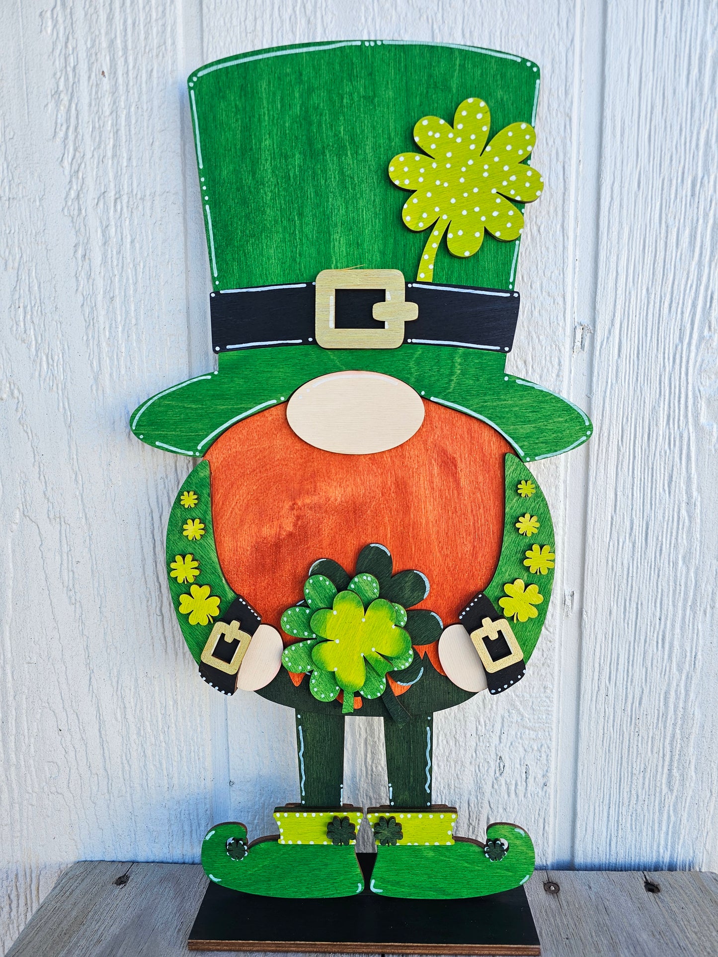 PAINTED - Large St. Patrick Gnome Sitter - Male