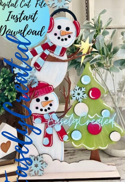 Snowmen With Christmas Tree 21"