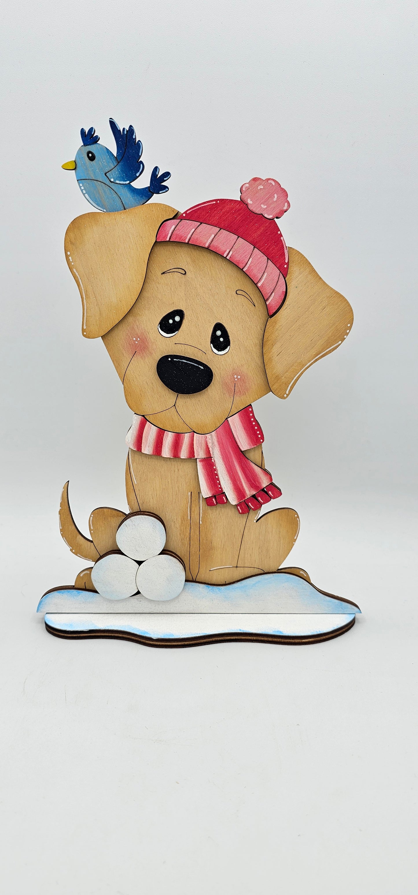 PAINTED - Winter Dog with Bird