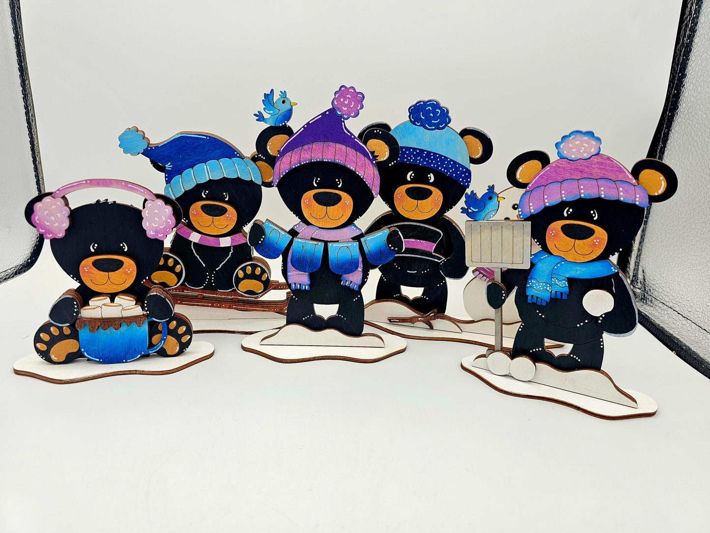 PAINTED - Winter Bear Sitters x5