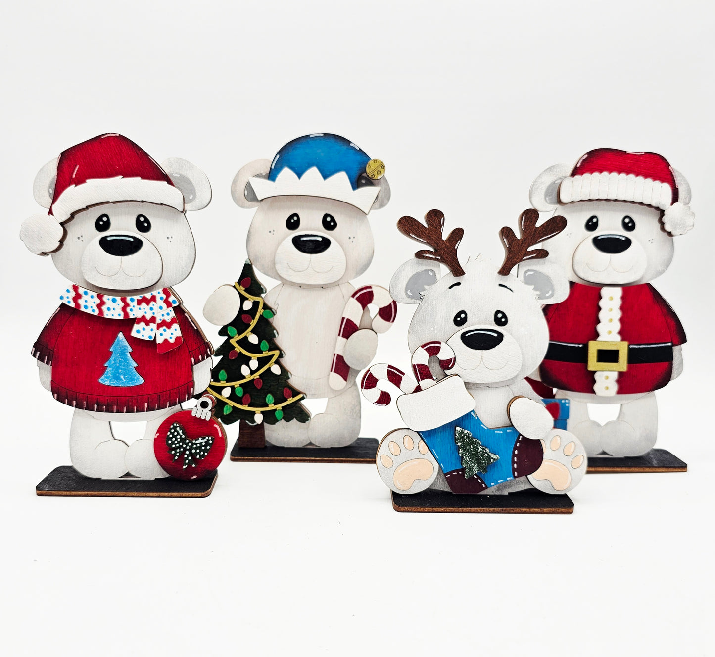 PAINTED - Christmas Bear Sitters x4
