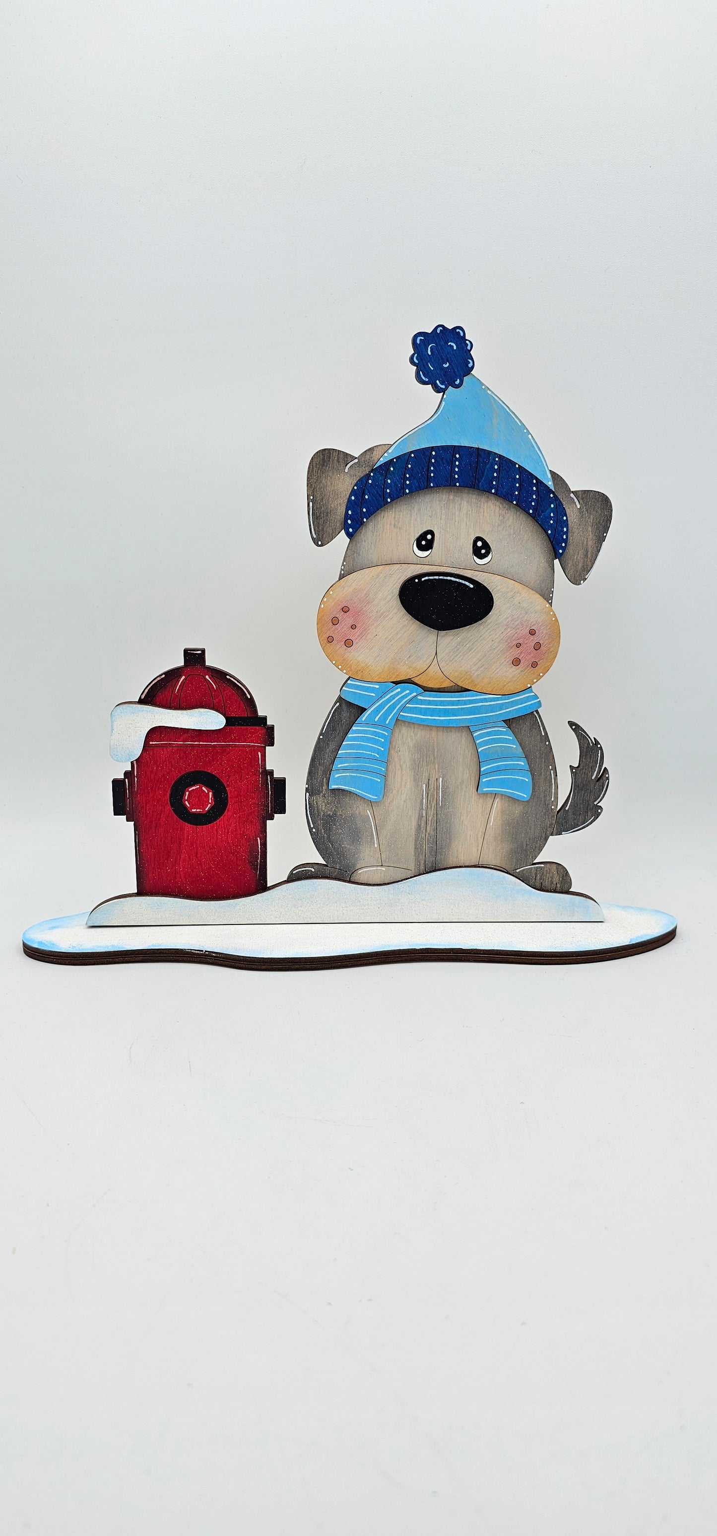 PAINTED - Winter Dog with Hydrant
