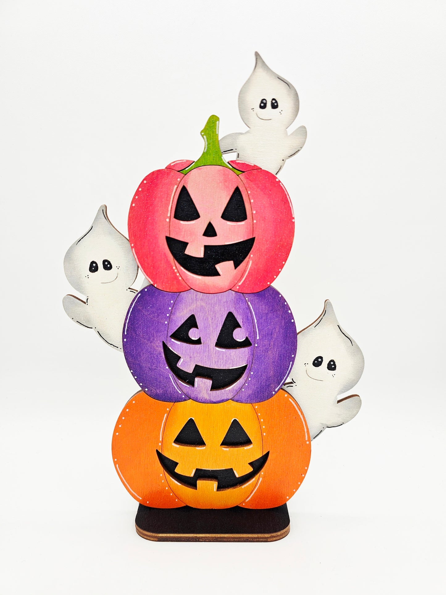 PAINTED - Stacked Ghost Jack O Lantern Sitter