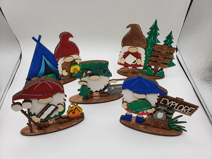 PAINTED -Camping Gnomes x5