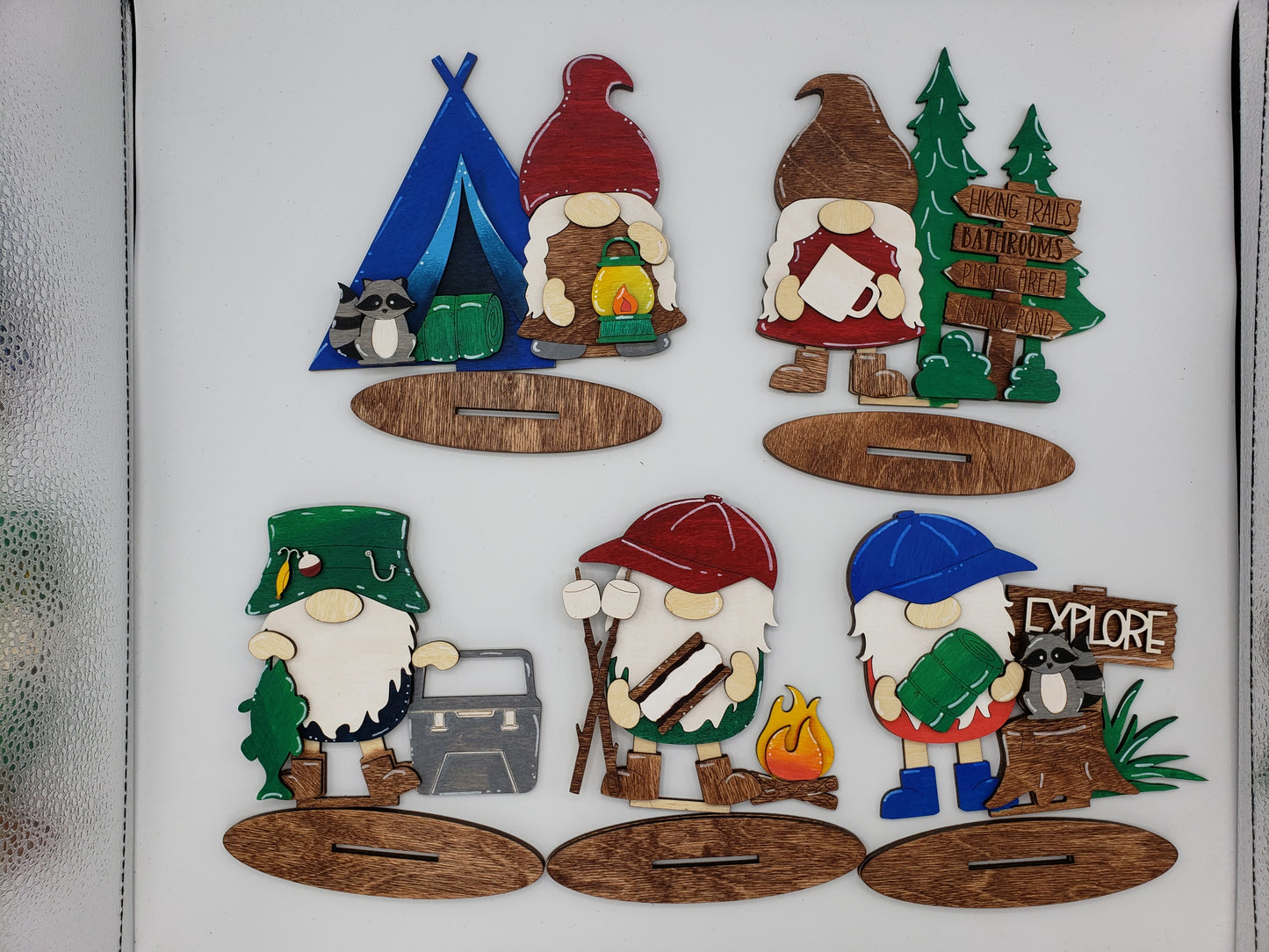 PAINTED -Camping Gnomes x5