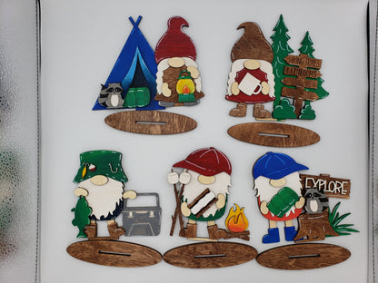 PAINTED -Camping Gnomes x5
