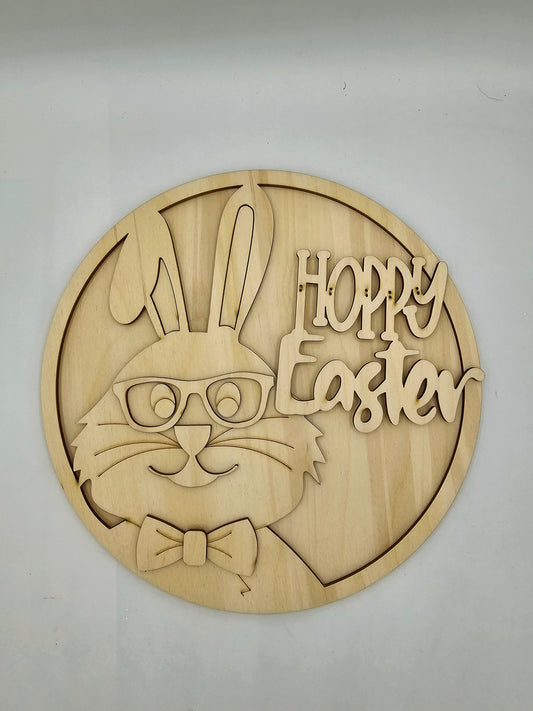 Bunny with Glasses Round Sign