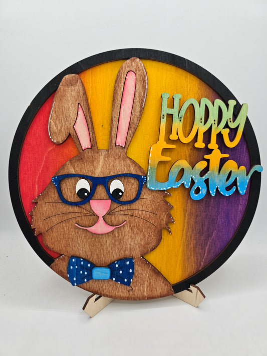 PAINTED - Bunny Glasses Round Sign