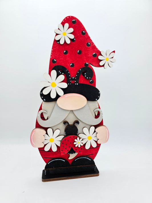 PAINTED - Ladybug Gnome Sitter