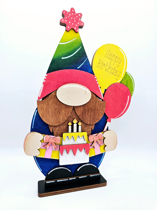 PAINTED - Happy Birthday Standing Gnome