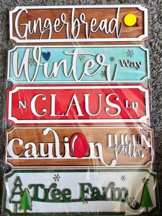 PAINTED - Christmas Street Signs x5
