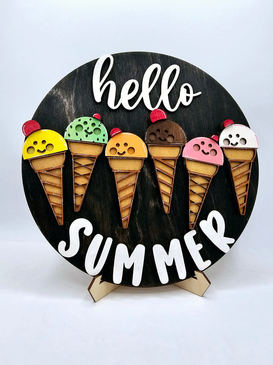 PAINTED - Hello Summer Ice Cream Cones