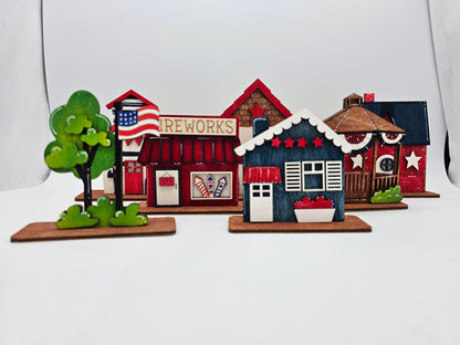 PAINTED - Mini Patriotic Houses