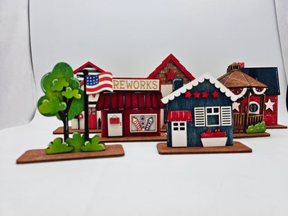 PAINTED - Mini Patriotic Houses