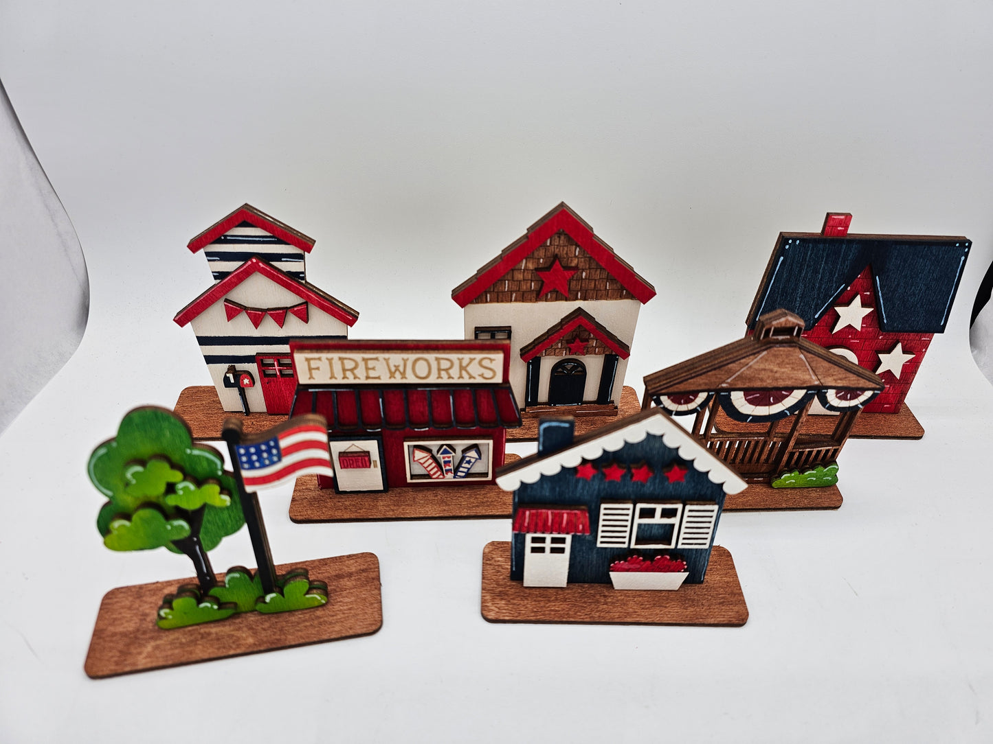 PAINTED - Mini Patriotic Houses