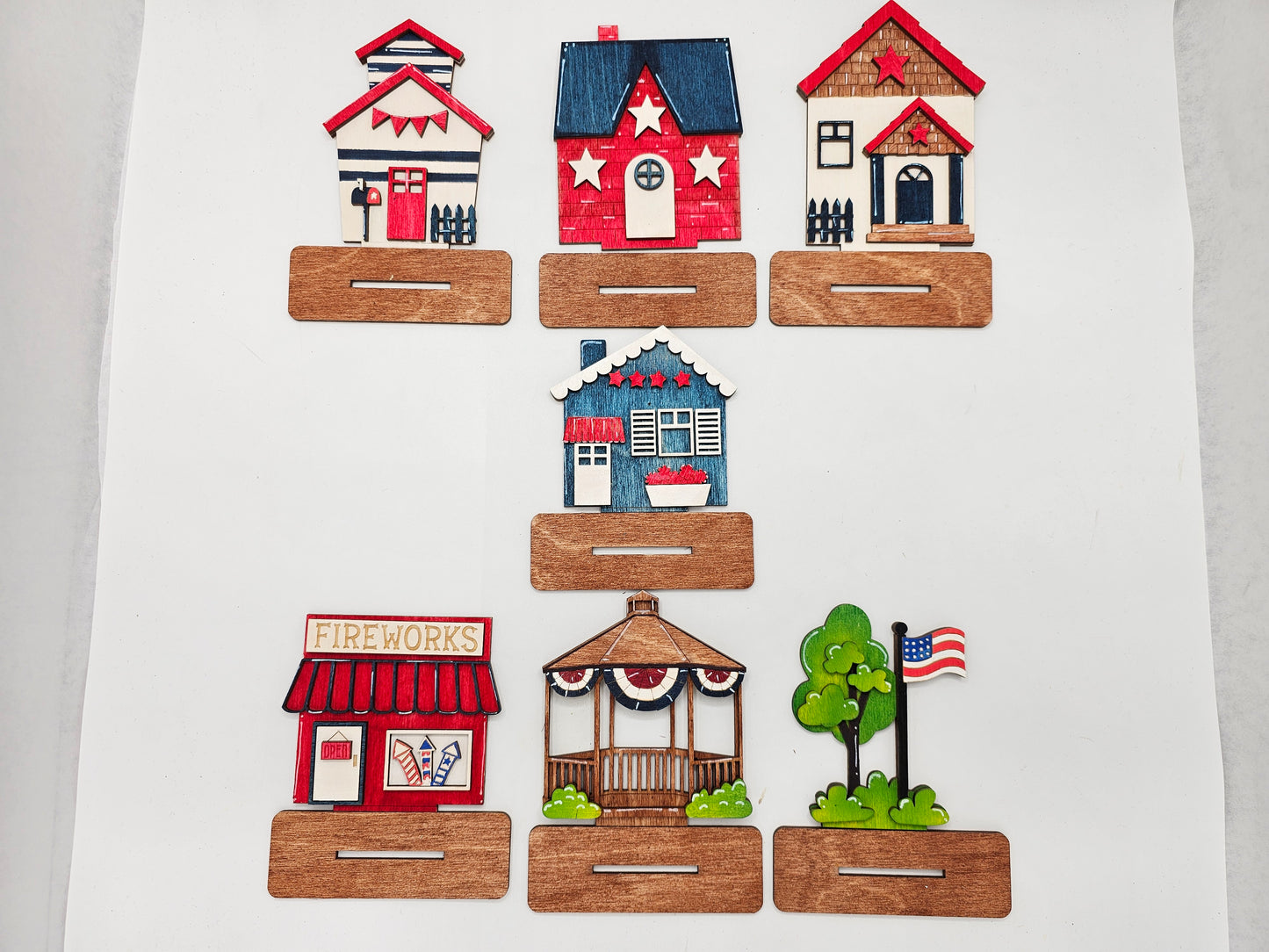 PAINTED - Mini Patriotic Houses