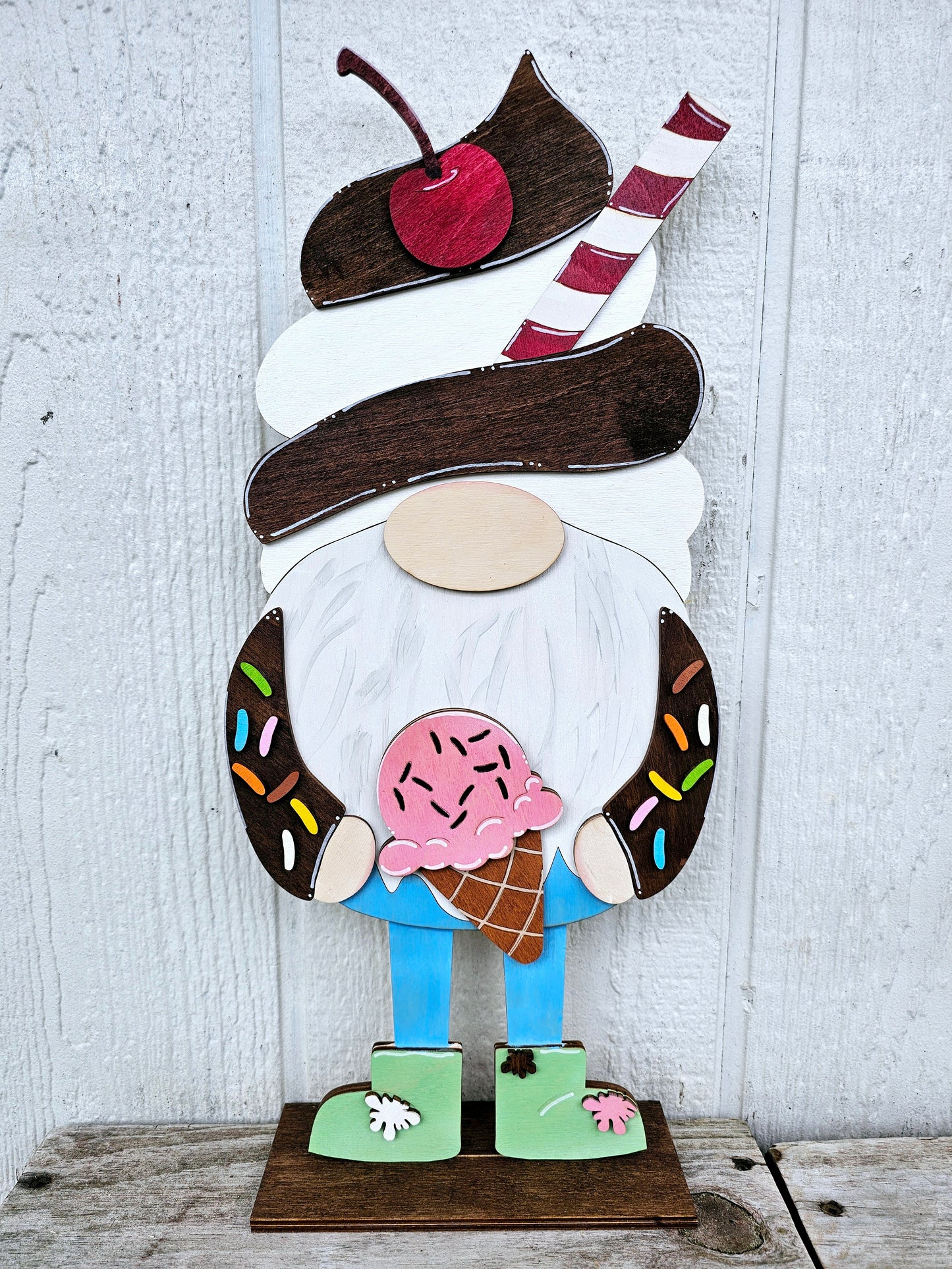 PAINTED - Large Ice Cream Gnome Sitter - Male