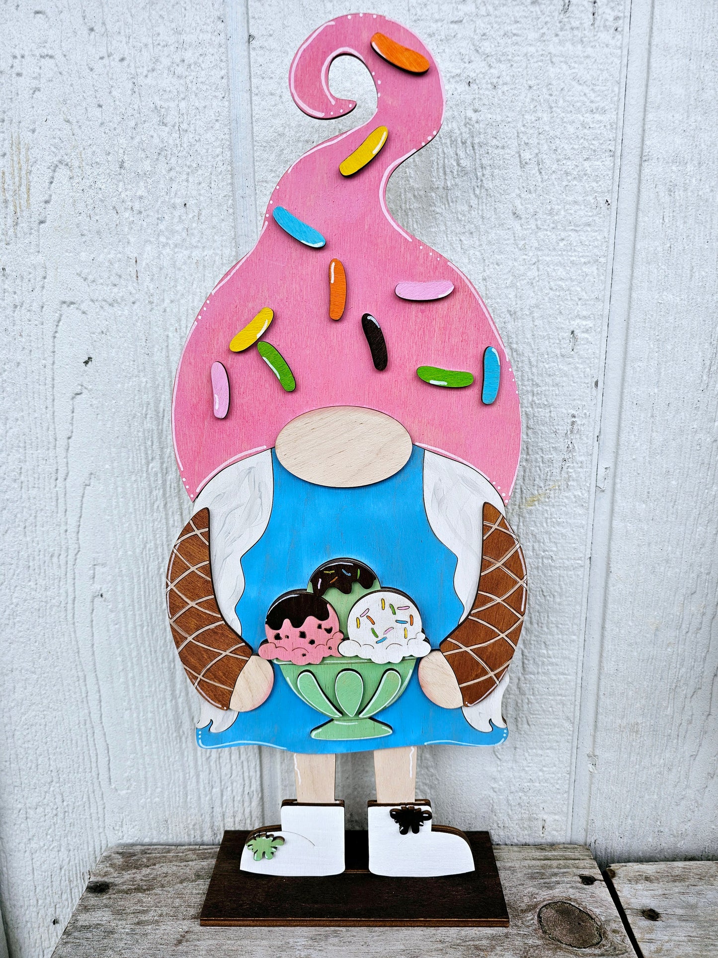 PAINTED - Large Ice Cream Gnome Sitter - Female