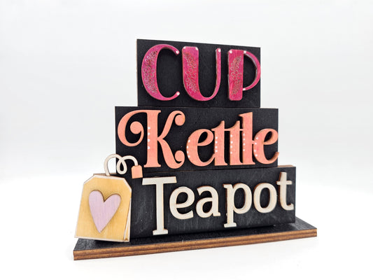 PAINTED -Cup Kettle Teapot Stacked Sitter