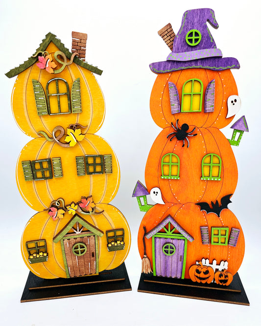 PAINTED - Stacked Pumpkin Houses