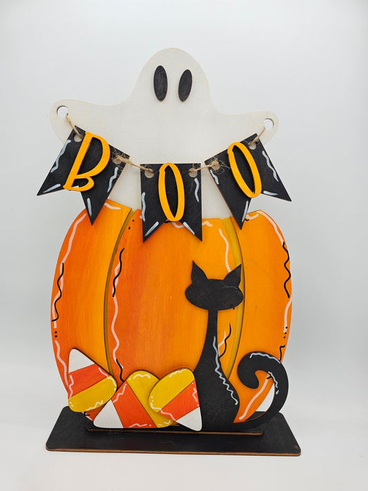 PAINTED - Ghost Pumpkin Sitter