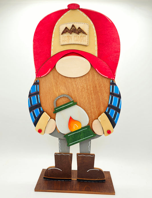 PAINTED - Large Camping Gnome Sitter - Male