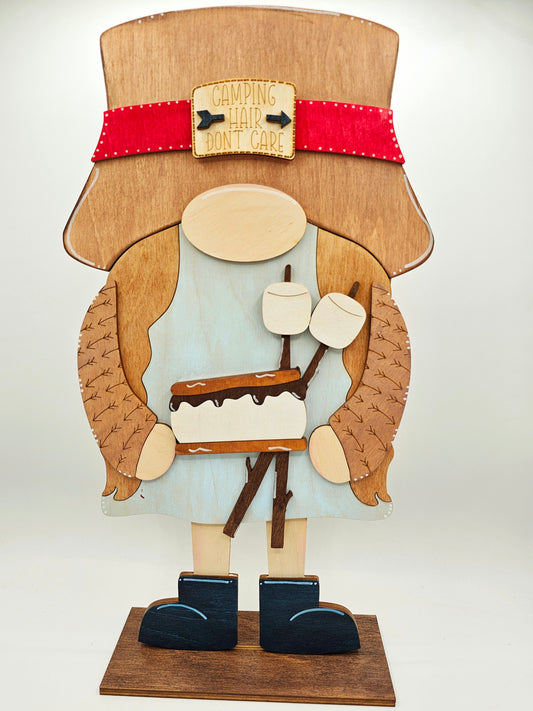 PAINTED - Large Camping Gnome Sitter - Female