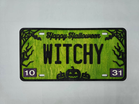 Witchy Halloween License Plate