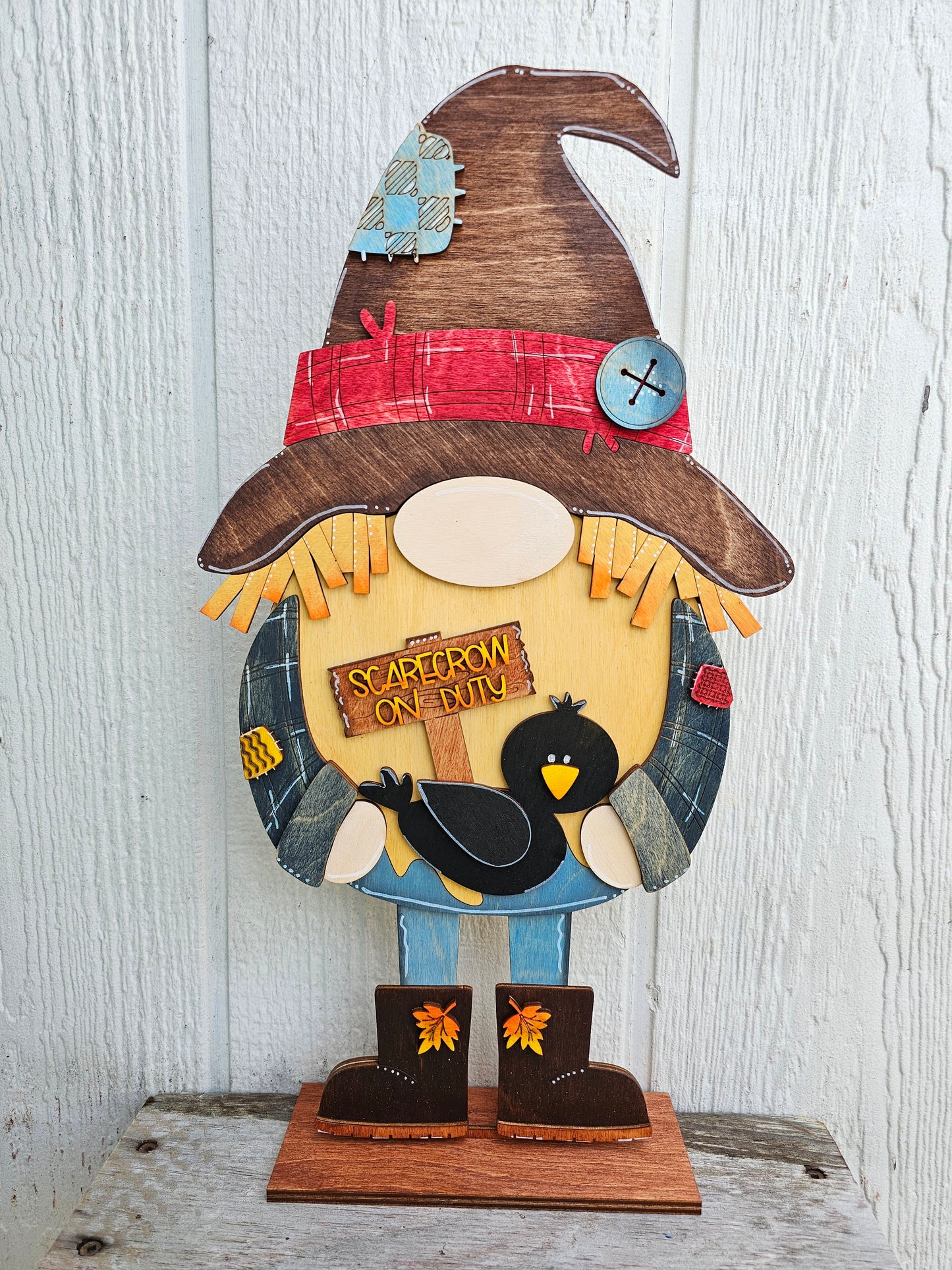 PAINTED - Large Male Scarecrow Gnome Sitter