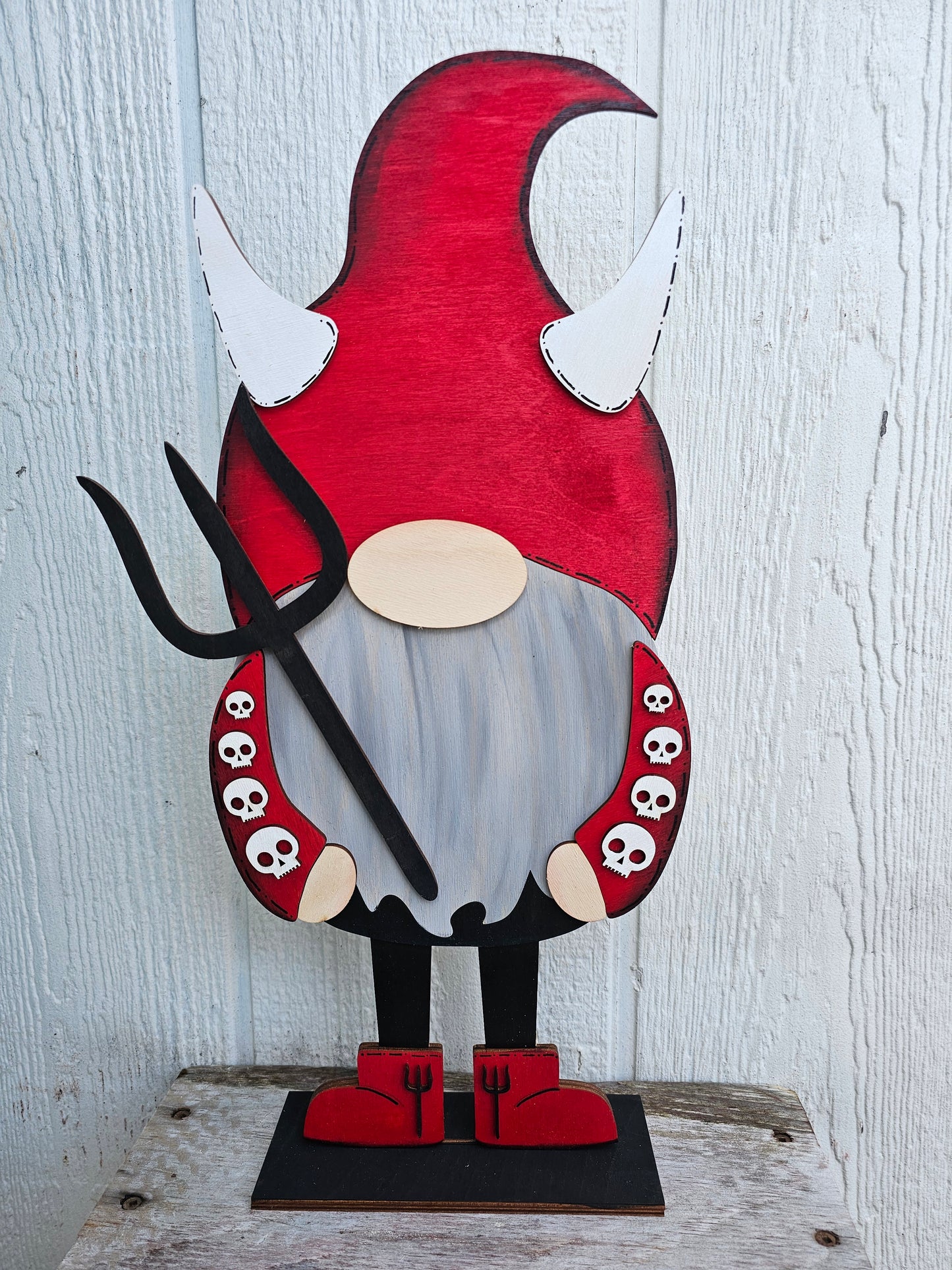 PAINTED - Large Devil Gnome Sitter