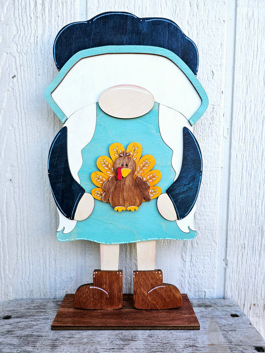 PAINTED - Large Female Thanksgiving Gnome Sitter