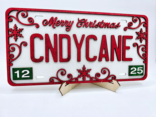 PAINTED - Candy Cane Christmas License Plates