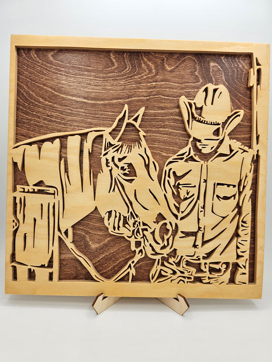 Cowboy & Horse Scroll Saw Art