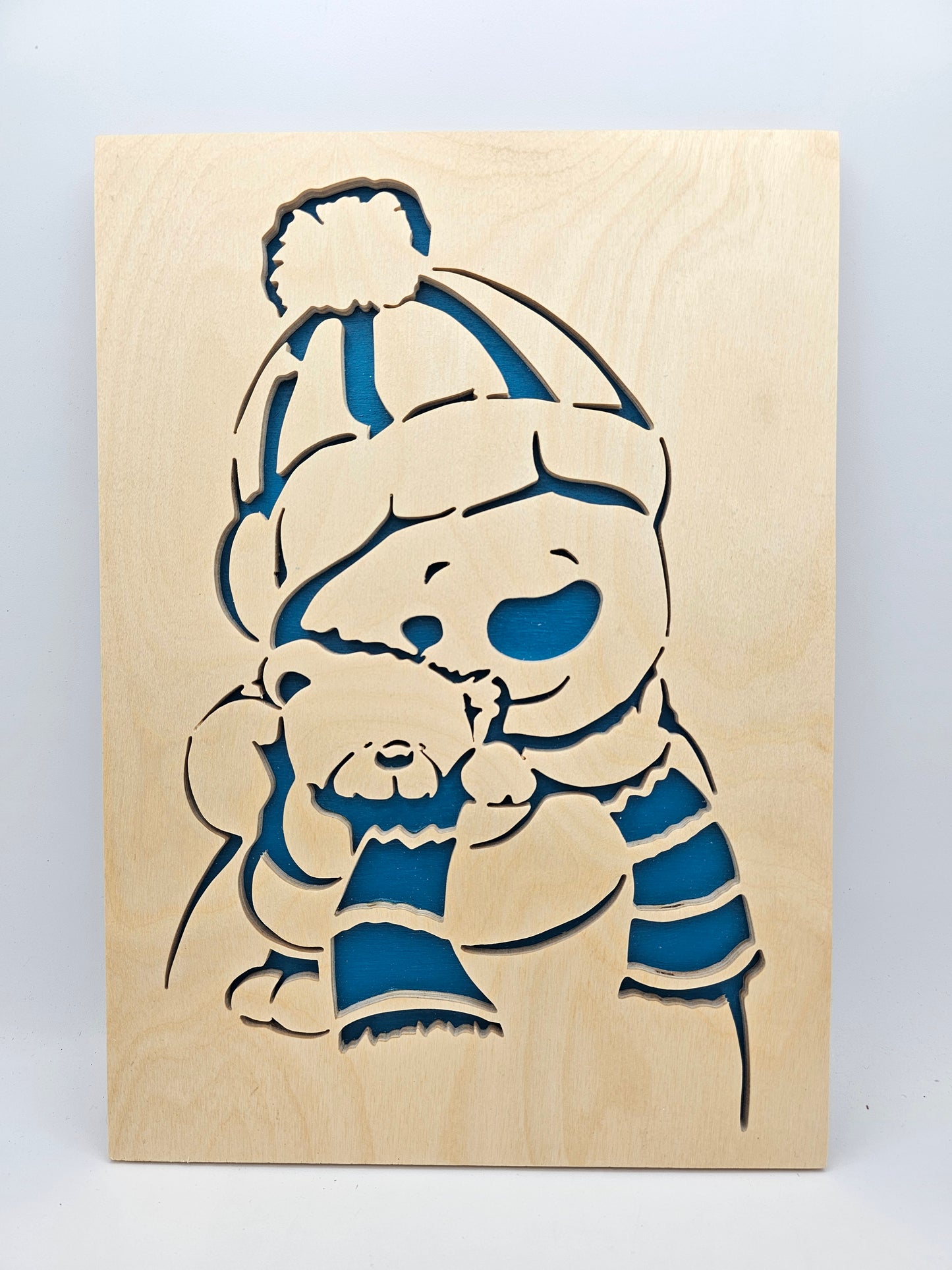 Snowman with Bear Scroll Saw Art