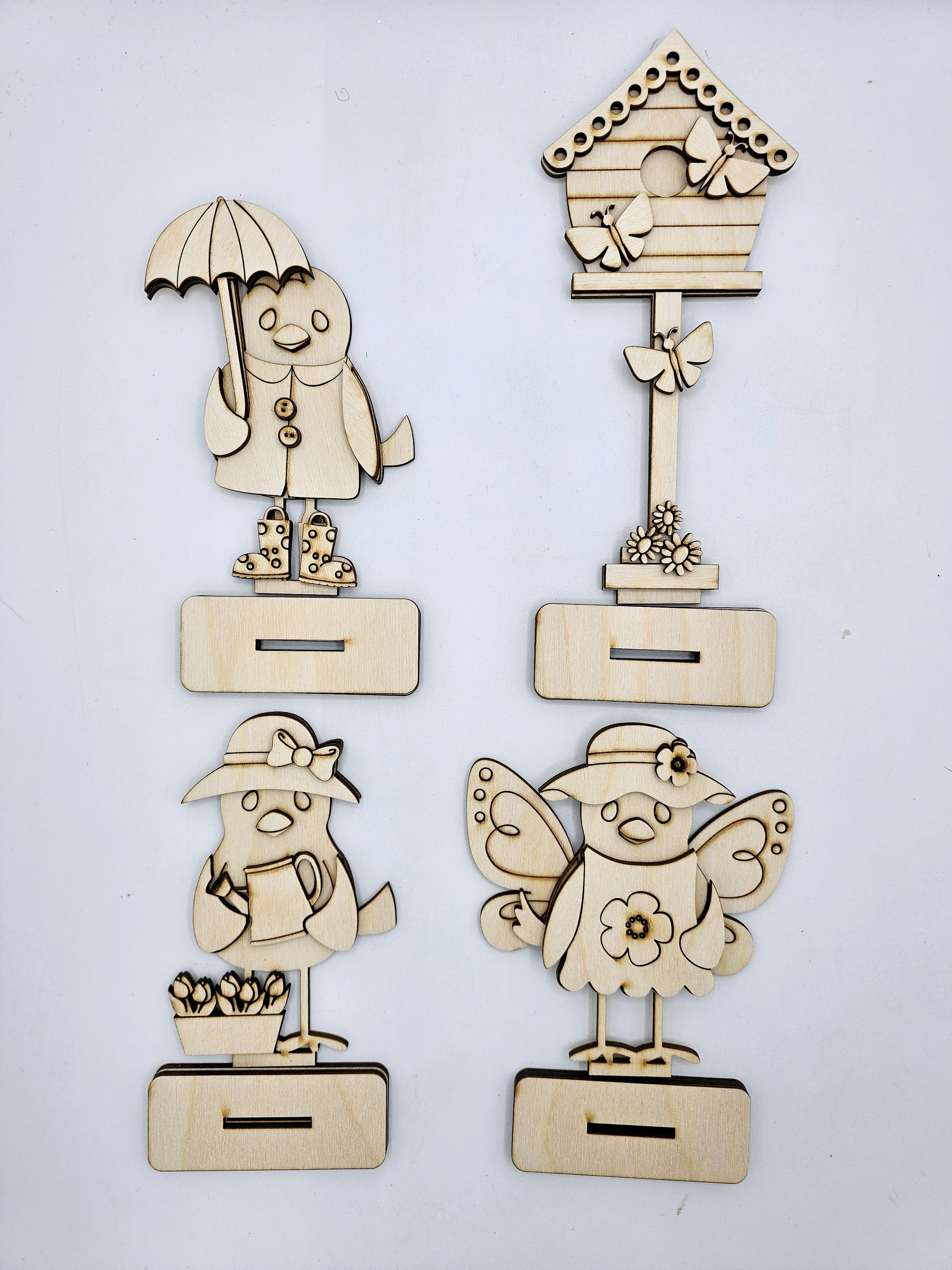 Bird Bit Set Spring Bird Sitters x4 – Wood Bits & Pieces