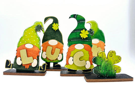 PAINTED - St. Patrick Luck Gnomes x4