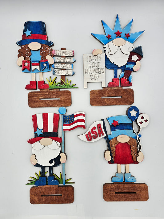 PAINTED - Patriotic Gnome Sitters x4
