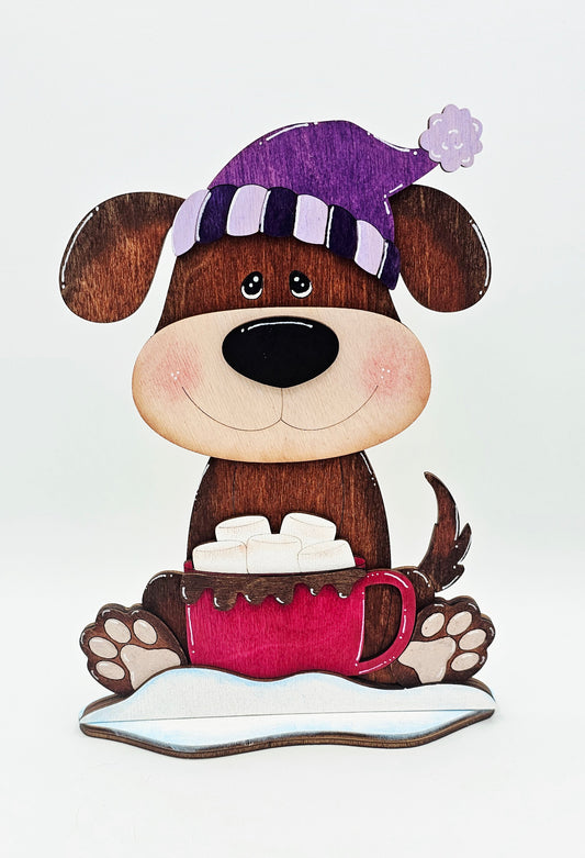 PAINTED - Winter Dog with Hot Cocoa
